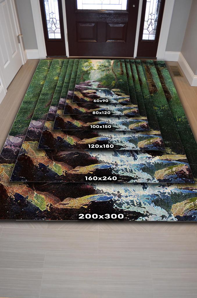 Akarsu Çok Renkli Halı Manzara Temalı Figürlü Salon Halısı Dijital Baskılı Tasarım Halı