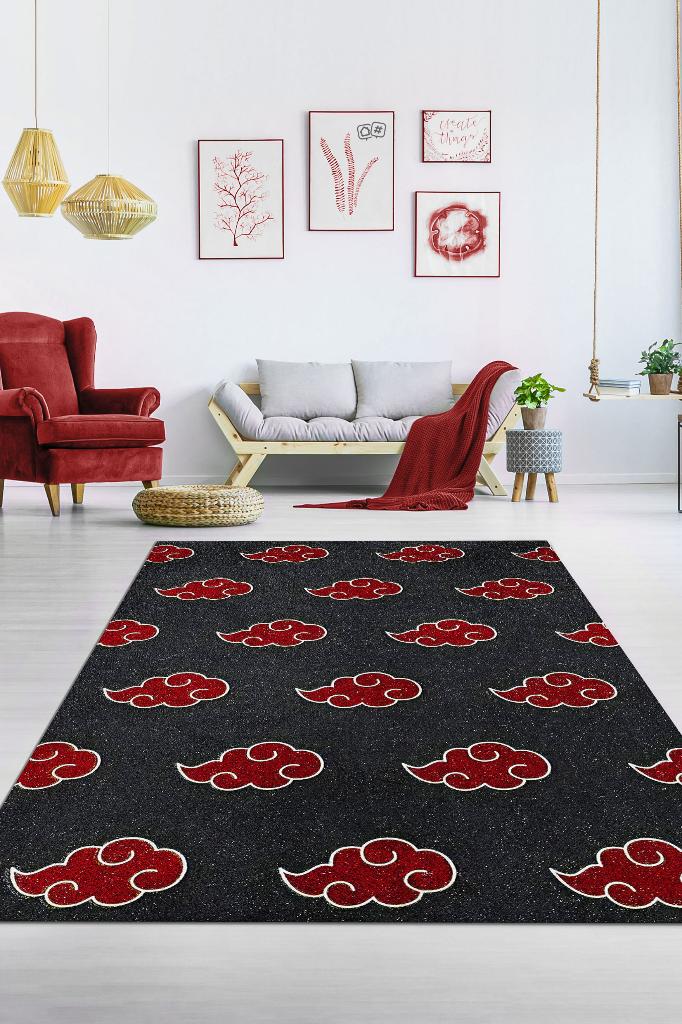 Akatsuki Clan Kırmızı Siyah Renkli Halı Anime Sever Hediyelik Halı Dokuma Anime Halısı