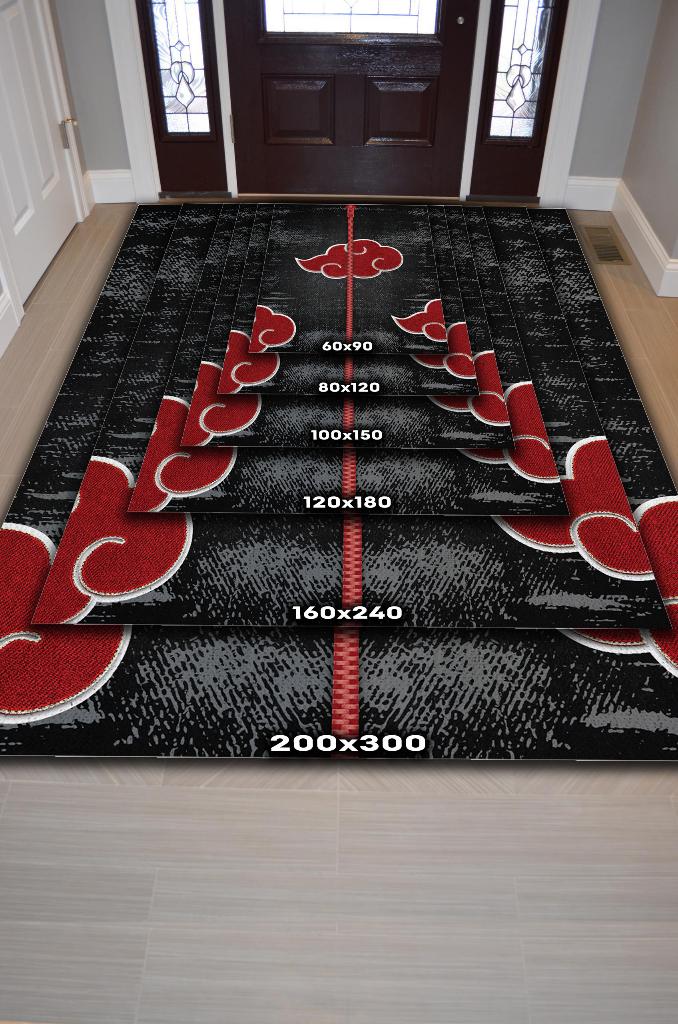 Akatsuki Kırmızı Siyah Renkli Halı Modern Halı Desenli Anime Sever Halı Hediyelik Halı