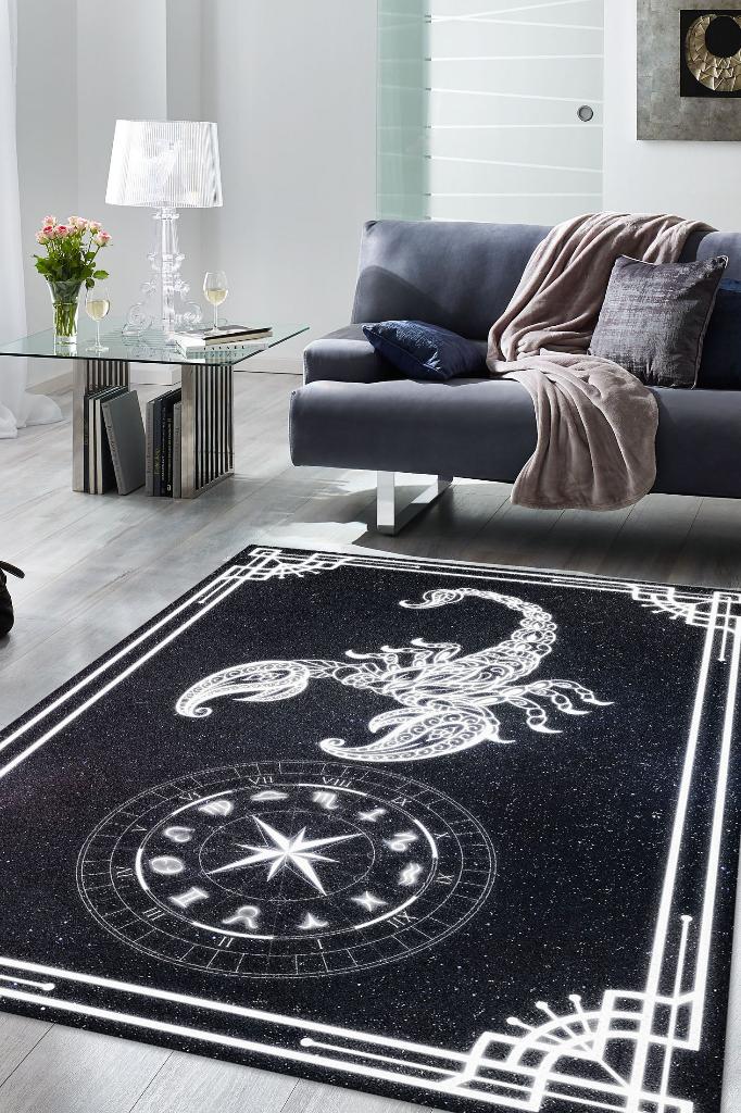 Akrep Burcu Astroloji Temalı Halı Burç Halısı Akrep Burcuna Hediyelik Halı Siyah Renk Halı