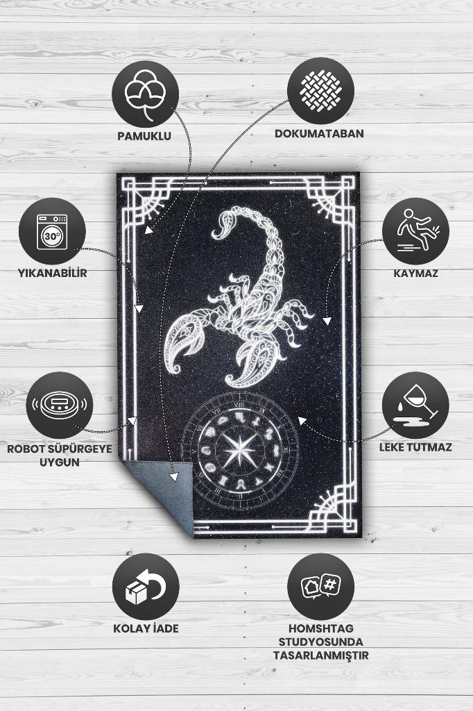 Akrep Burcu Astroloji Temalı Halı Burç Halısı Akrep Burcuna Hediyelik Halı Siyah Renk Halı