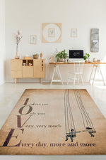 Akrostiş Sevgi Halısı Bej Renk Hediyelik Sevgiliye Özel Halı Figürlü Sevgili Temalı Halı