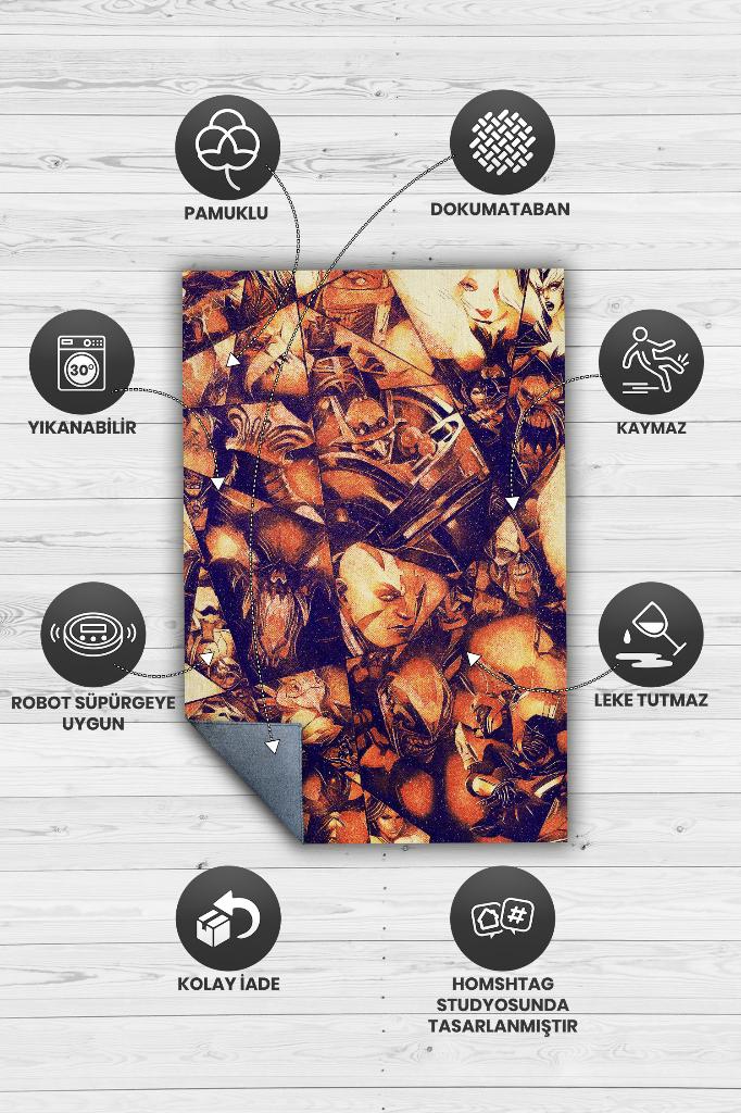 Allstars Çok Renkli Oyuncu Halısı Zemi Siyah Renk Gamer Temalı Dota Sever Hediyelik Halı