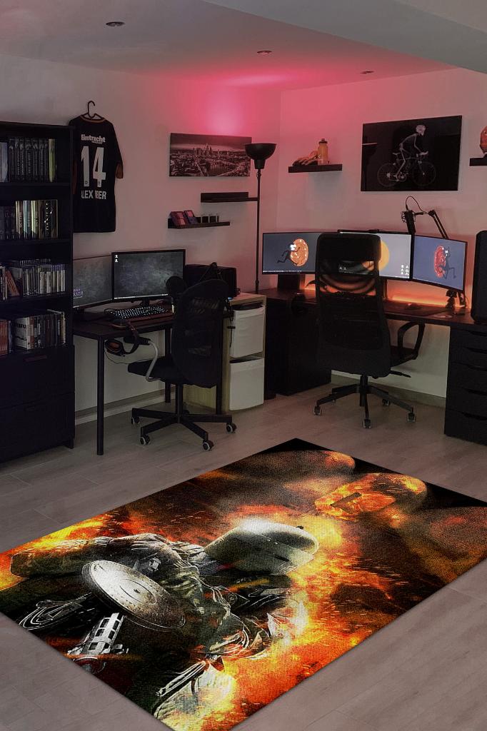 Altı Çok Renkli Oyuncu Halısı Zemini Siyah Renk Gamer Temalı Rainbow Six Siege Sever Halı