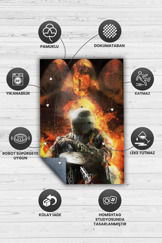 Altı Çok Renkli Oyuncu Halısı Zemini Siyah Renk Gamer Temalı Rainbow Six Siege Sever Halı