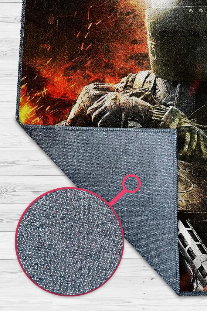 Altı Çok Renkli Oyuncu Halısı Zemini Siyah Renk Gamer Temalı Rainbow Six Siege Sever Halı