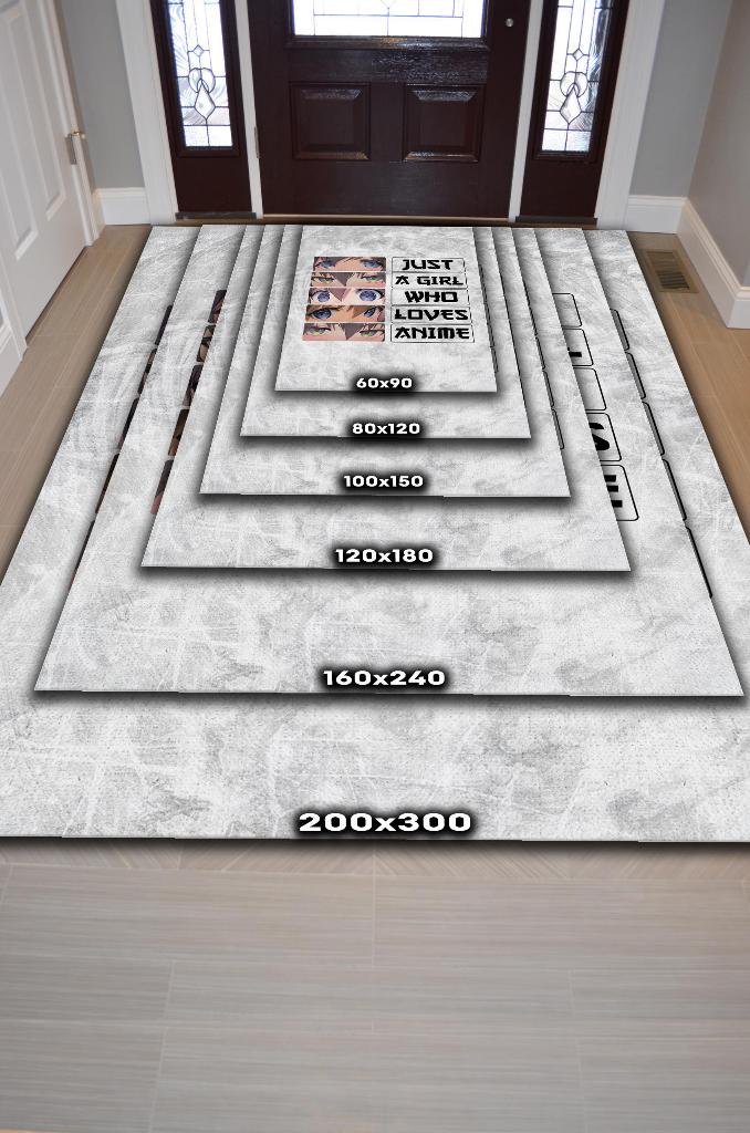 Anime Sevgisi Beyaz Renkli Halı Modern Anime Halısı Dokuma Tabanlı Hediyelik Anime Halısı