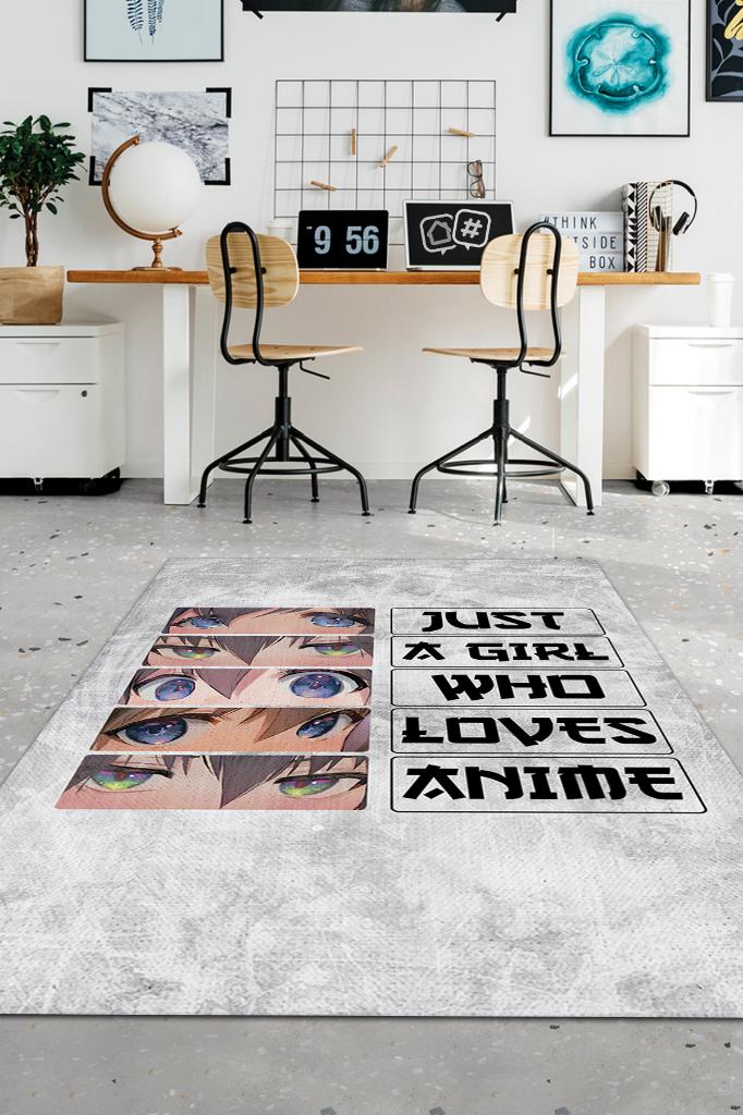 Anime Sevgisi Beyaz Renkli Halı Modern Anime Halısı Dokuma Tabanlı Hediyelik Anime Halısı