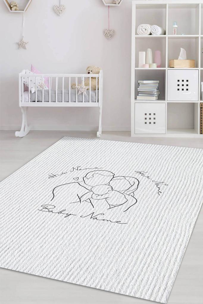 Anne Baba Bebek Kişiye Özel Kişiselleştirilebilir Dokuma Tabanlı Yıkanabilir Ev Halısı