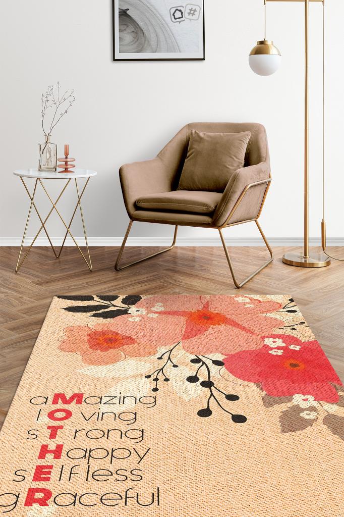 Annelik Özellikleri Çok Renkli Çicekli Halı Dijital Baskı Salon Halısı Anneye Özel Halı