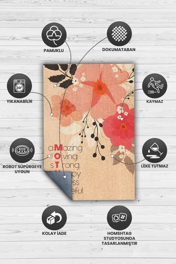 Annelik Özellikleri Çok Renkli Çicekli Halı Dijital Baskı Salon Halısı Anneye Özel Halı