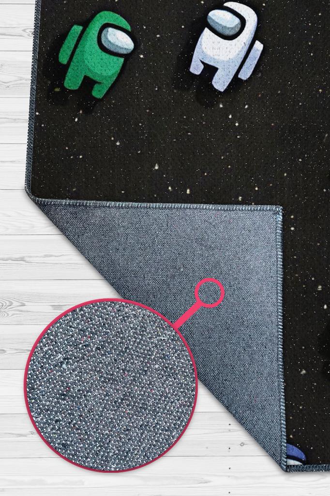 Aramızda Çok Renkli Oyuncu Halısı Zemini Siyah Gamer Temalı Among Us Sever Hediyelik Halı