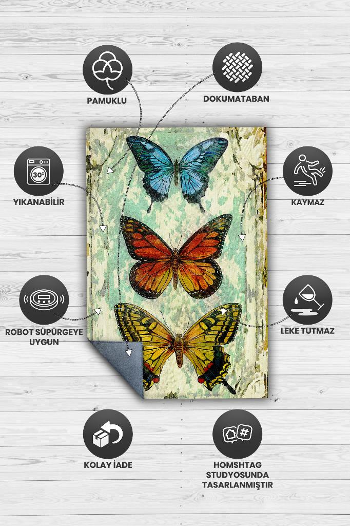 Homshtag Art Deco Dokuma Tabanlı Yıkanabilir Gölgeli Halı Hayvan Baskılı Renkli Mutfak Halısı