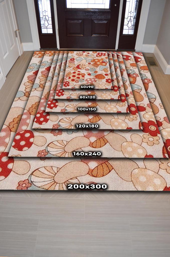 Homshtag Art Deco Çok Renkli Mantarlı Mutfak Halısı Pembe Mantar Baskılı Özel Tasarım Halı