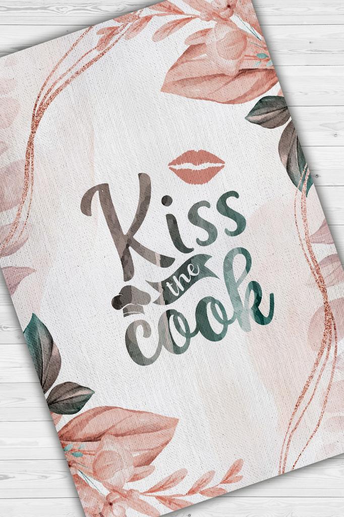 Aşçıyı Öp Çok Renkli Mutfak Halısı Minimal Yazılı Modern Halı Mutfak Temalı Çiçekli Halı