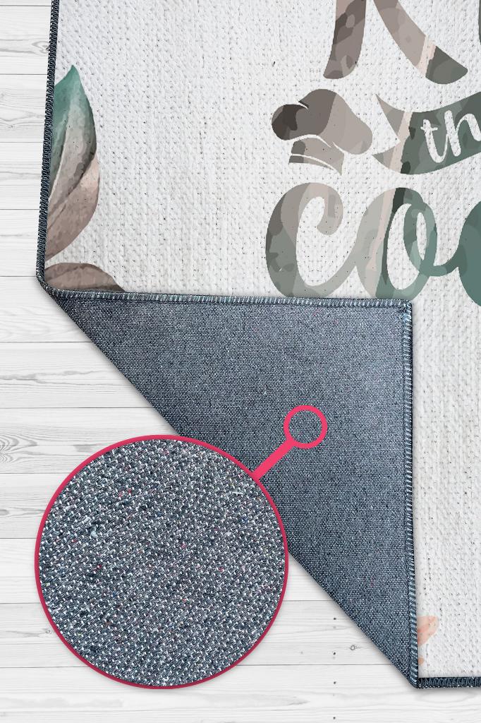 Aşçıyı Öp Çok Renkli Mutfak Halısı Minimal Yazılı Modern Halı Mutfak Temalı Çiçekli Halı