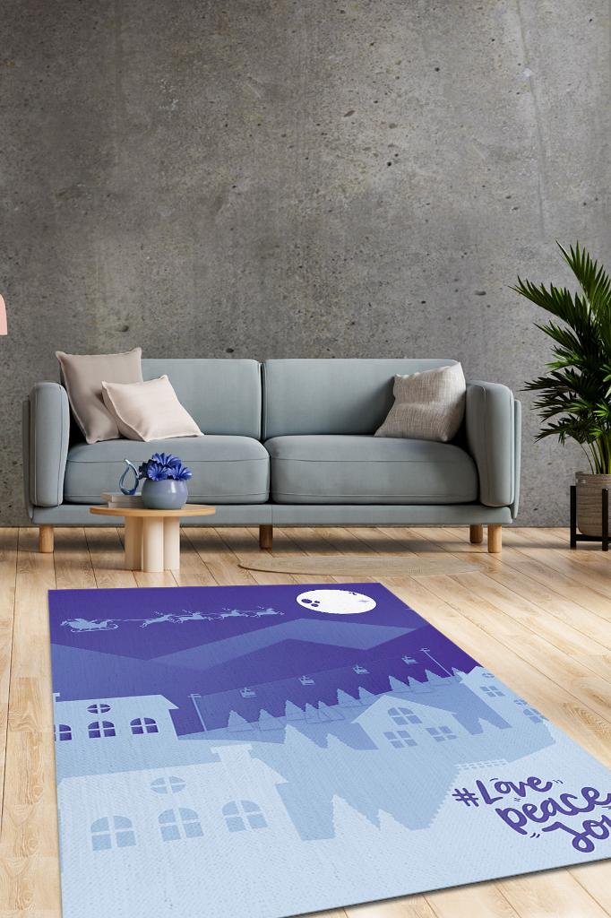 Aşk Huzur Keyif Mor Renkli Geometrik Yeni Yıl Parti Halısı Yılbaşı Temalı Hediyelik Halı