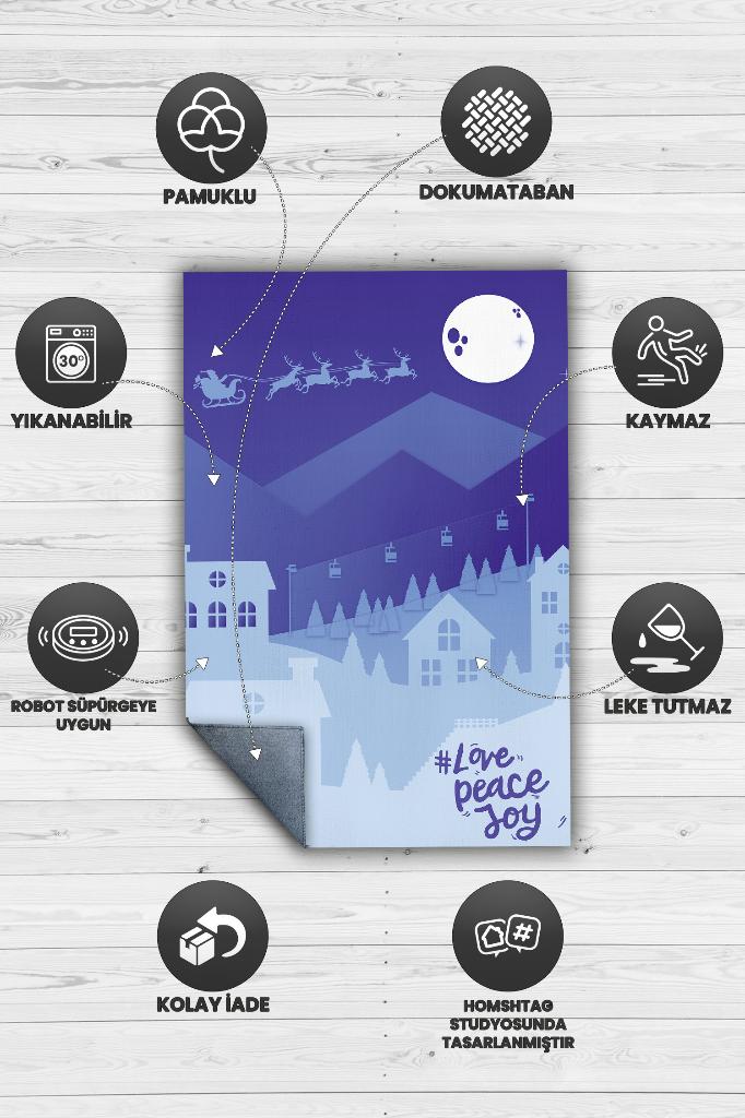 Aşk Huzur Keyif Mor Renkli Geometrik Yeni Yıl Parti Halısı Yılbaşı Temalı Hediyelik Halı