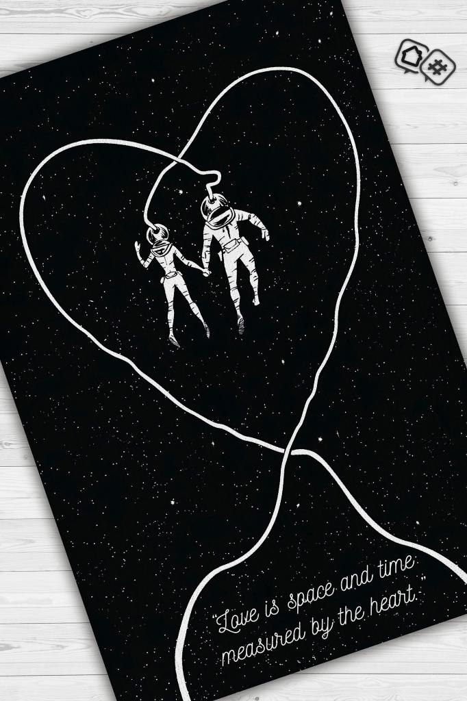 Aşk Uzayı Siyah Beyaz Renkli Halı Aşk Temalı Modern Halı Sevgiliye Hediye Uzay Temalı Halı