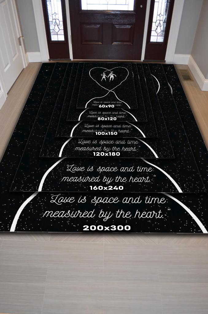 Aşk Uzayı Siyah Beyaz Renkli Halı Aşk Temalı Modern Halı Sevgiliye Hediye Uzay Temalı Halı