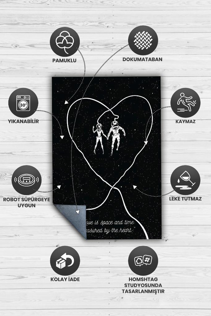 Aşk Uzayı Siyah Beyaz Renkli Halı Aşk Temalı Modern Halı Sevgiliye Hediye Uzay Temalı Halı