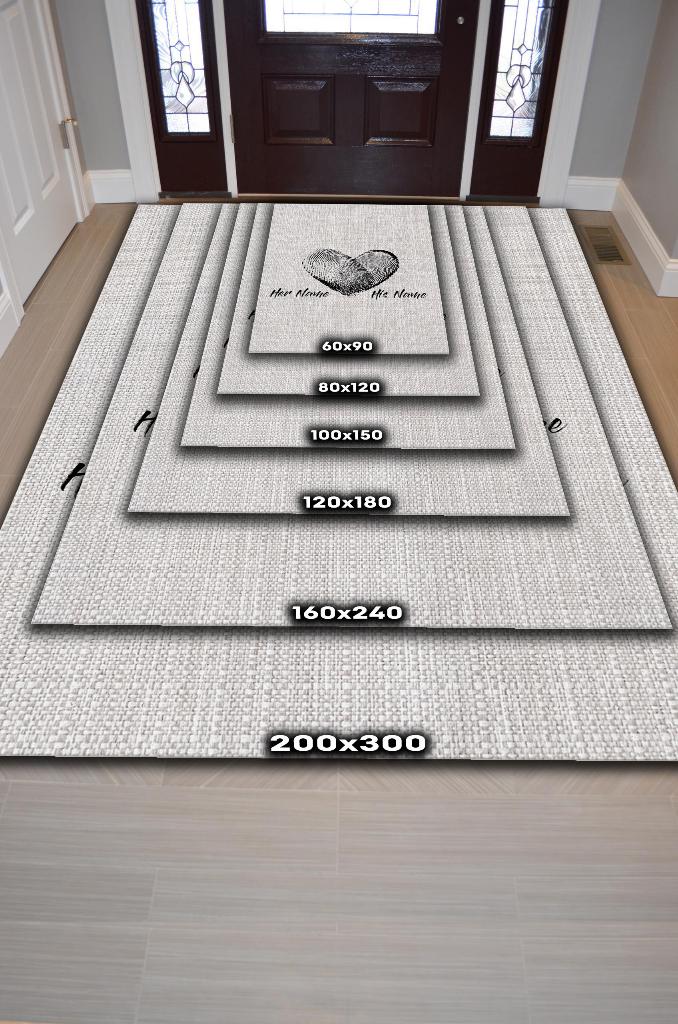 Aşkın İzi Kişiye Özel Kişiselleştirilebilir Halı Gri Renk Hediyelik Sevgiliye Özel Halı