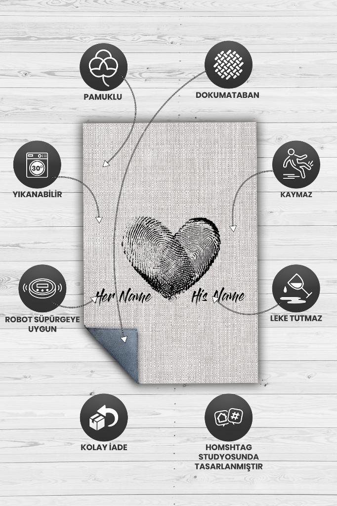 Aşkın İzi Kişiye Özel Kişiselleştirilebilir Halı Gri Renk Hediyelik Sevgiliye Özel Halı