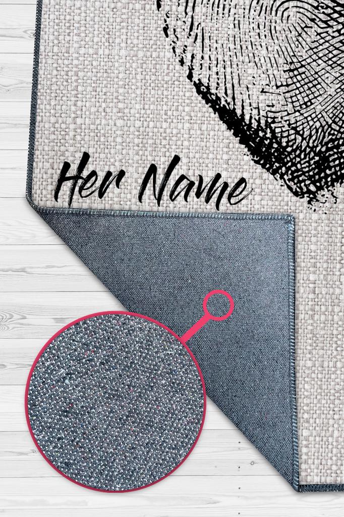 Aşkın İzi Kişiye Özel Kişiselleştirilebilir Halı Gri Renk Hediyelik Sevgiliye Özel Halı