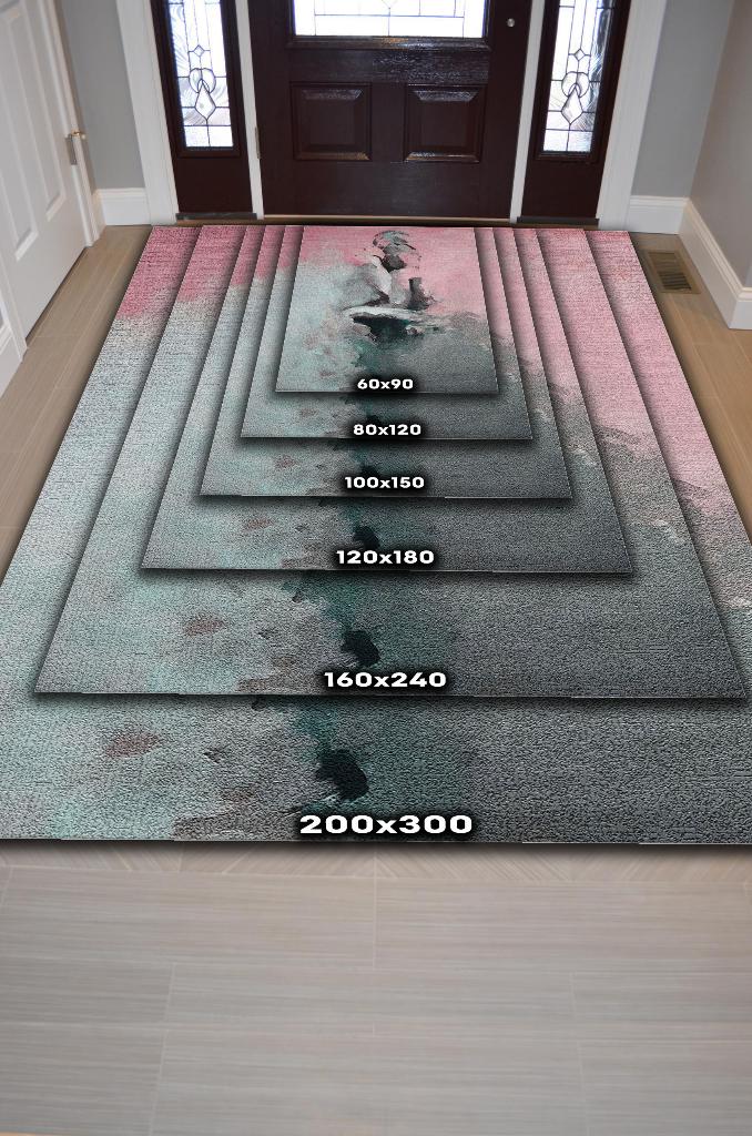 Aşkın Ruhu Pembe Gri Renkli Halı Soyut Desenli Sevgiliye Hediyelik Halı Dekoratif Halı