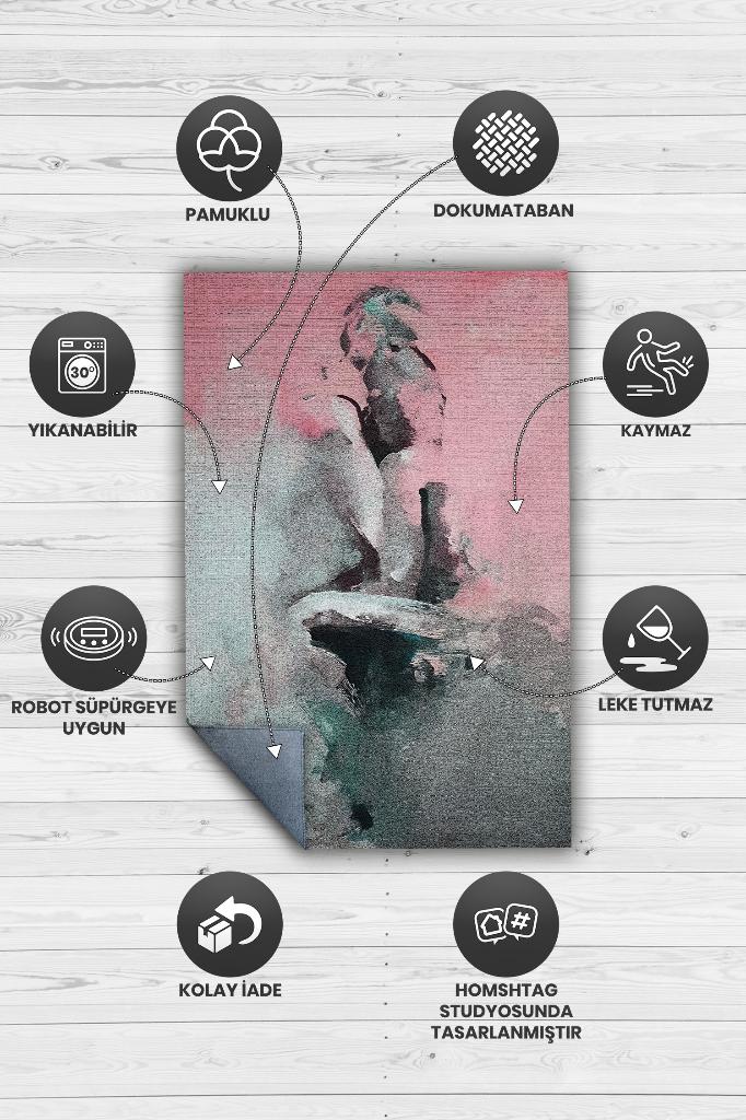 Aşkın Ruhu Pembe Gri Renkli Halı Soyut Desenli Sevgiliye Hediyelik Halı Dekoratif Halı