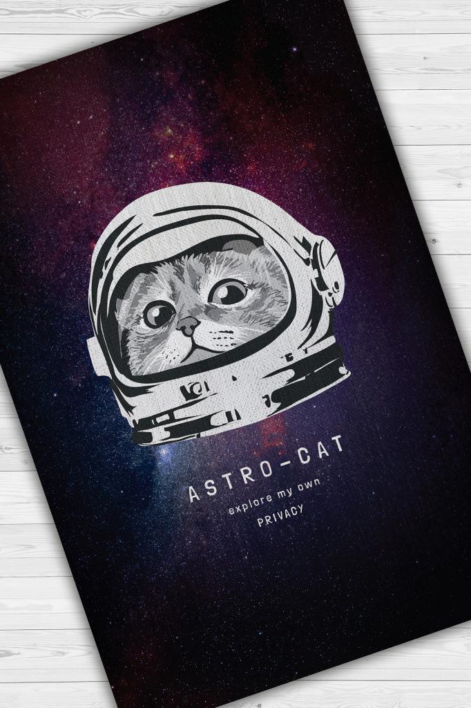 Astro Kedi Koyu Renkli Salon Halısı Siyah Gölgeli Genç Odası Halısı Kedi Desenli Halı