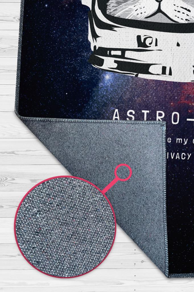 Astro Kedi Koyu Renkli Salon Halısı Siyah Gölgeli Genç Odası Halısı Kedi Desenli Halı