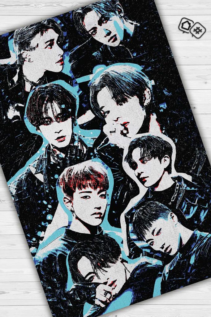 Ateez Siyah Renkli Modern Genç Odası Halısı Kpop Sever Müzik Halısı Müzik Temalı Halı