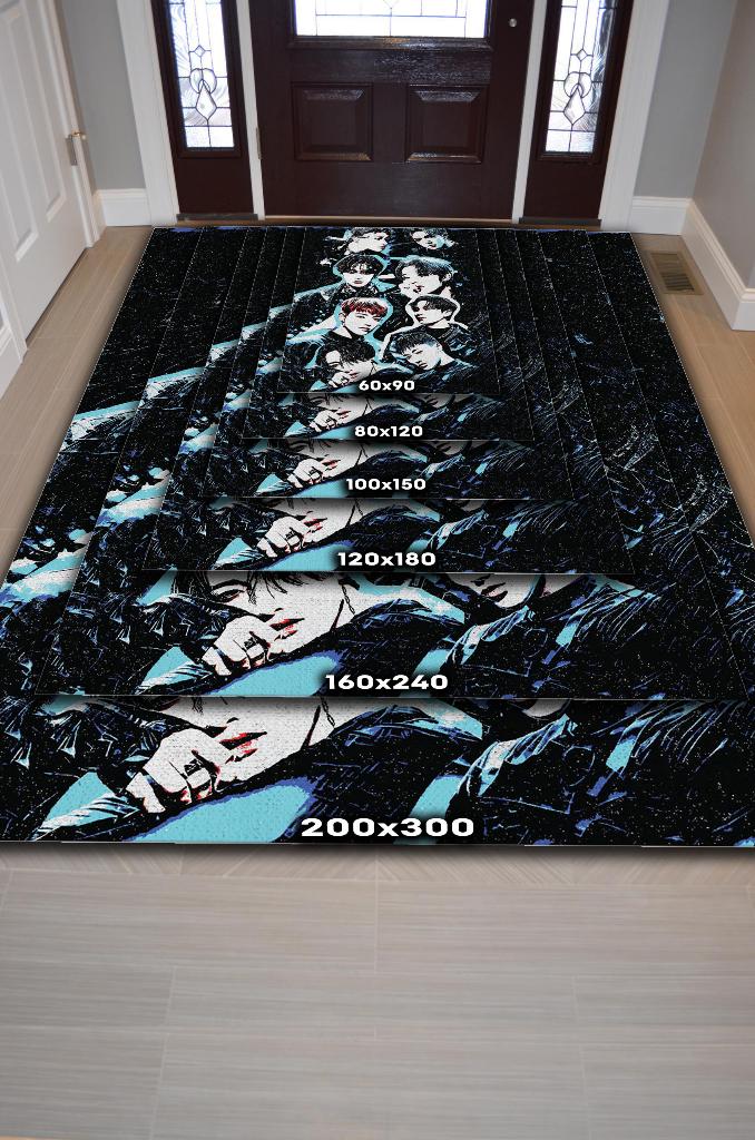 Ateez Siyah Renkli Modern Genç Odası Halısı Kpop Sever Müzik Halısı Müzik Temalı Halı