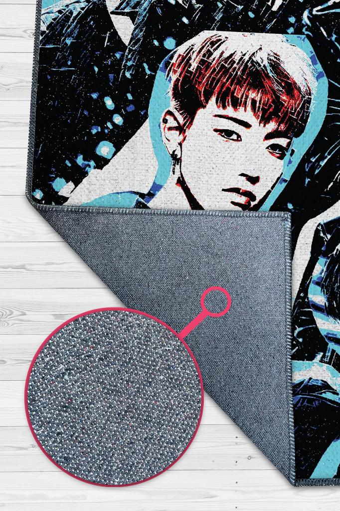 Ateez Siyah Renkli Modern Genç Odası Halısı Kpop Sever Müzik Halısı Müzik Temalı Halı