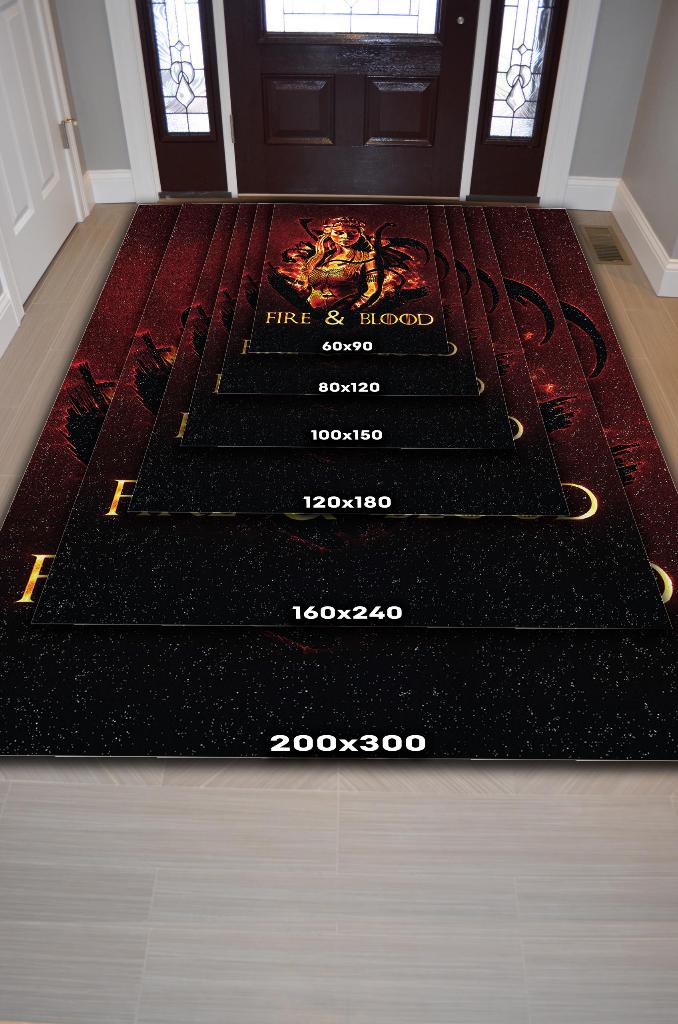 Ateş ve Kan Desenli Halı Game Of Thrones Film Halısı Siyah Kırmızı Renk Film Serisi Halı