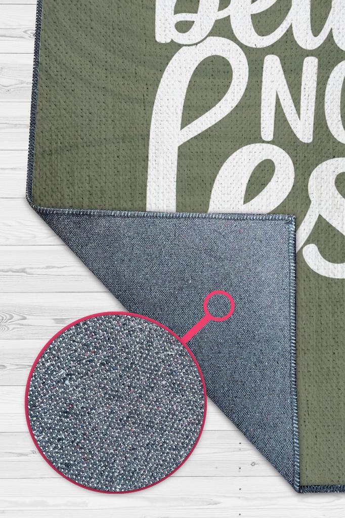 Az Yeme İyi Ye Yeşil Renkli Mutfak Halı Yazılı Dekoratif Modern Mutfak Halısı Dokuma Halı