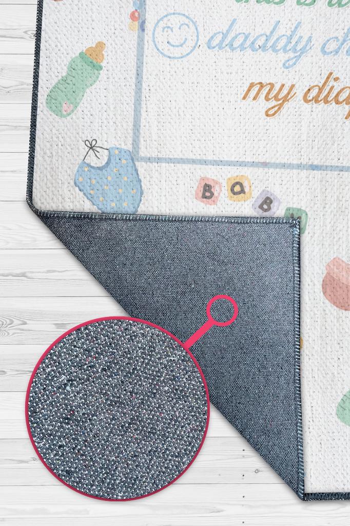 Baba Altımı Değiştir Beyaz Renkli Çocuk Odası Halısı Minimal Çocuk Halısı Bebek Temalı Halı