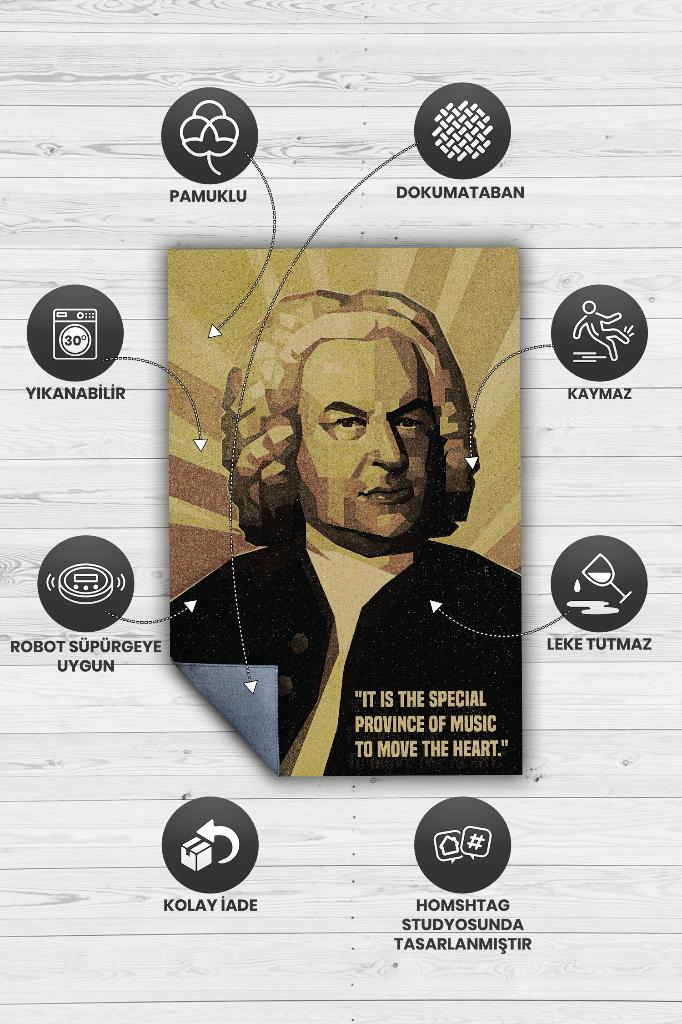 Bach Koyu Renkli Müzisyen Halı Müzsik Severe Hediyelik Halı Geometrik Figürlü Halı