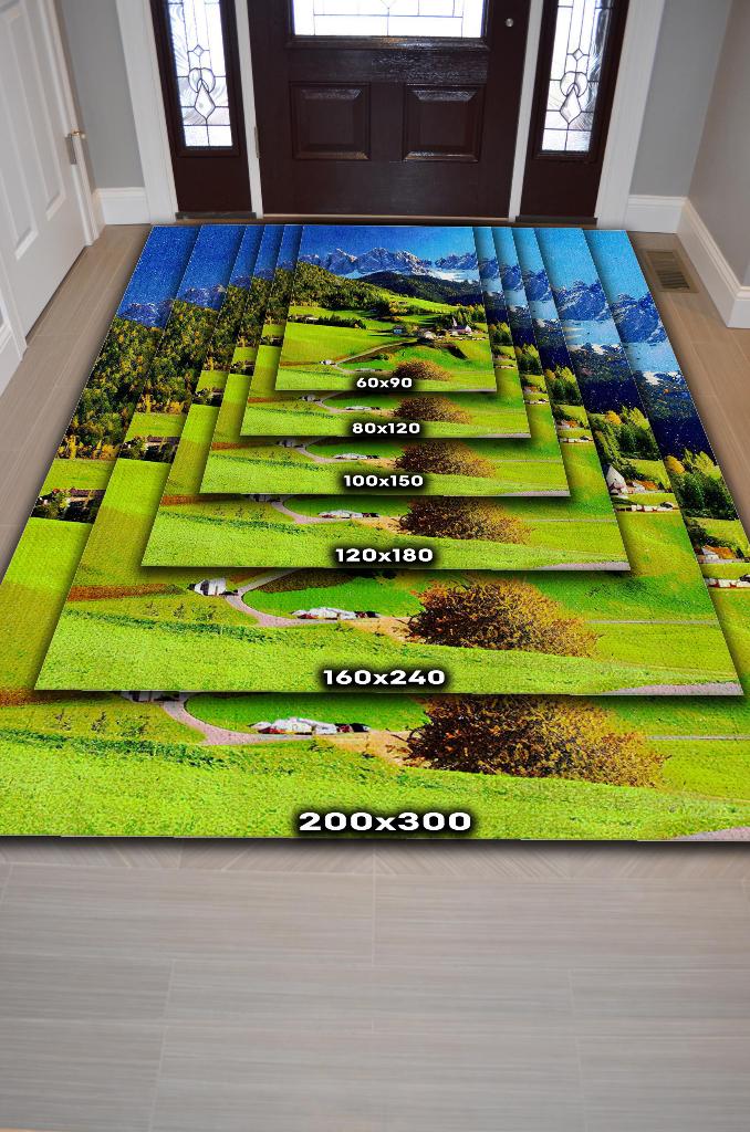 Bahar Çok Renkli Halı Manzara Temalı Figürlü Salon Halısı Dijital Baskılı Tasarım Halı