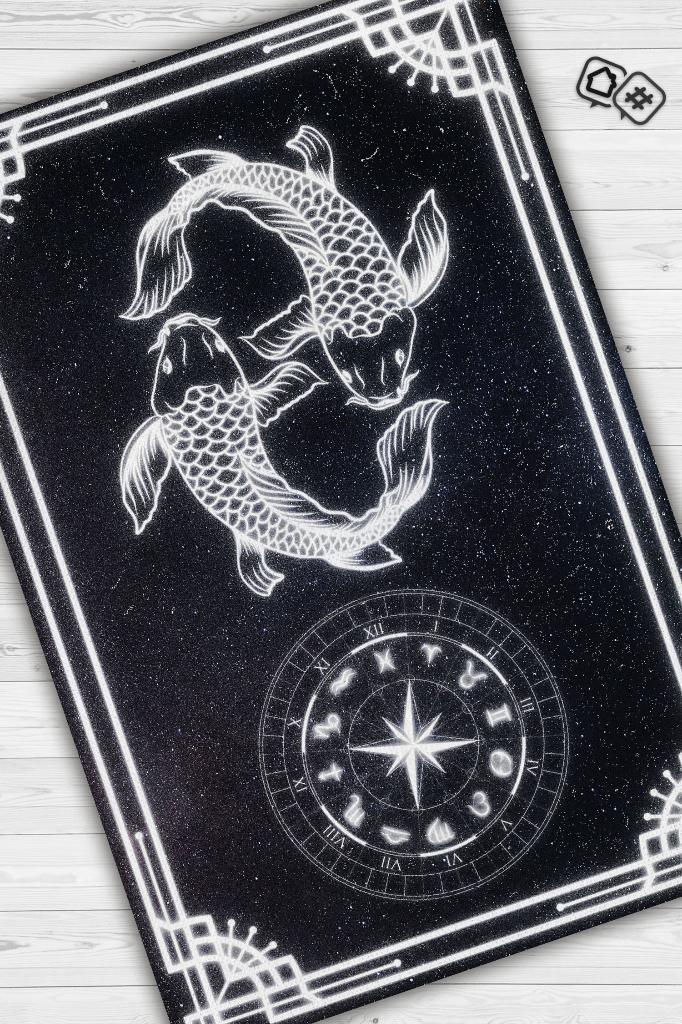 Balık Burcu Astroloji Temalı Halı Burç Halısı Balık Burcuna Hediyelik Halı Siyah Renk Halı