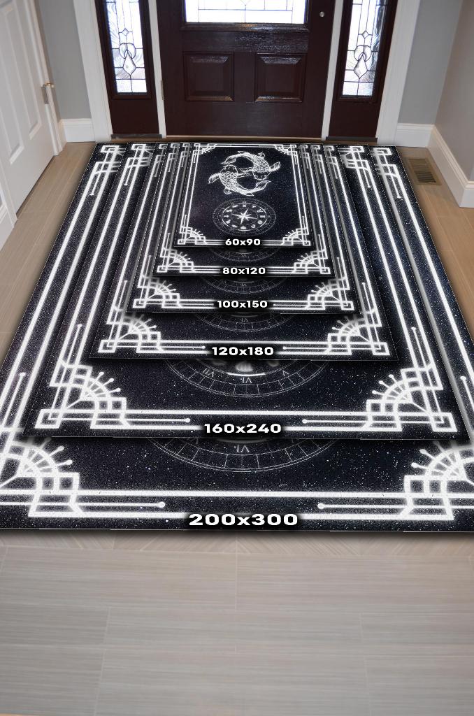 Balık Burcu Astroloji Temalı Halı Burç Halısı Balık Burcuna Hediyelik Halı Siyah Renk Halı