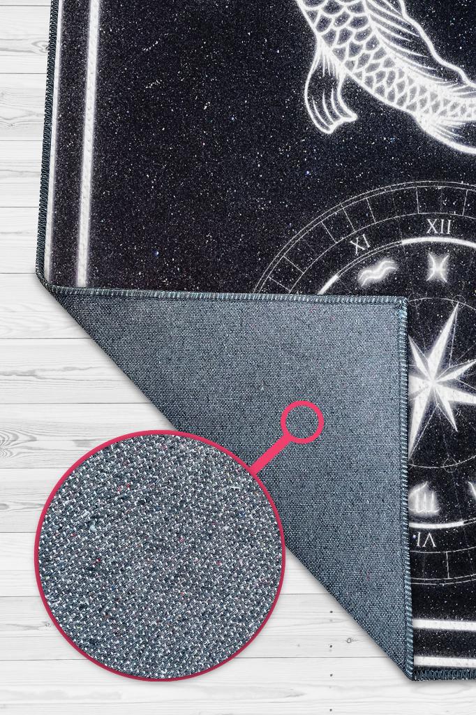 Balık Burcu Astroloji Temalı Halı Burç Halısı Balık Burcuna Hediyelik Halı Siyah Renk Halı