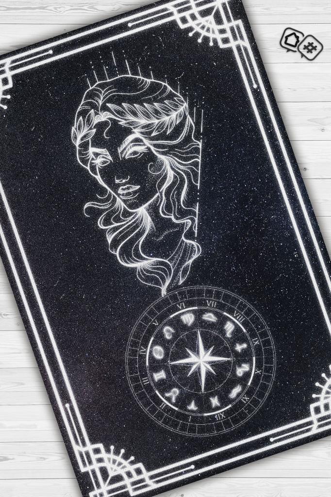 Başak Burcu Astroloji Temalı Halı Burç Halısı Başak Burcuna Hediyelik Halı Siyah Renk Halı