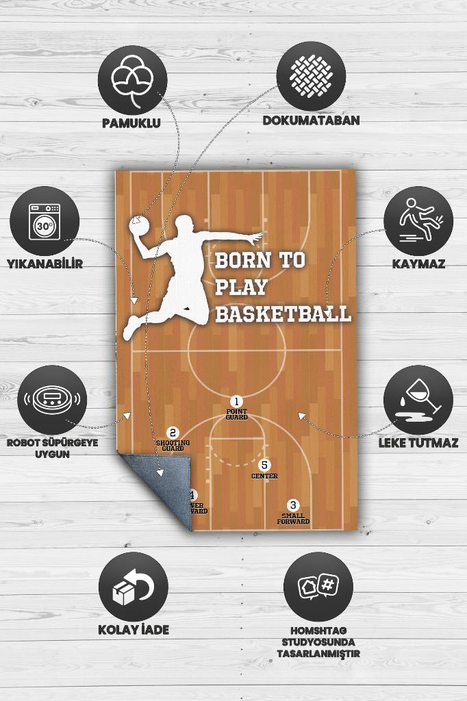 Basketbol İçin Doğdum Çok Renkli Halı Basketbol Sever Halısı Spor Severler İçin Halı