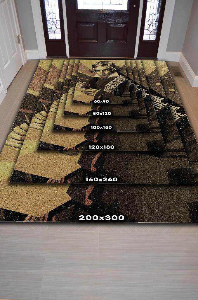 Beethoven Koyu Renkli Müzisyen Halı Müzsik Severe Hediyelik Halı Geometrif Figürlü Halı