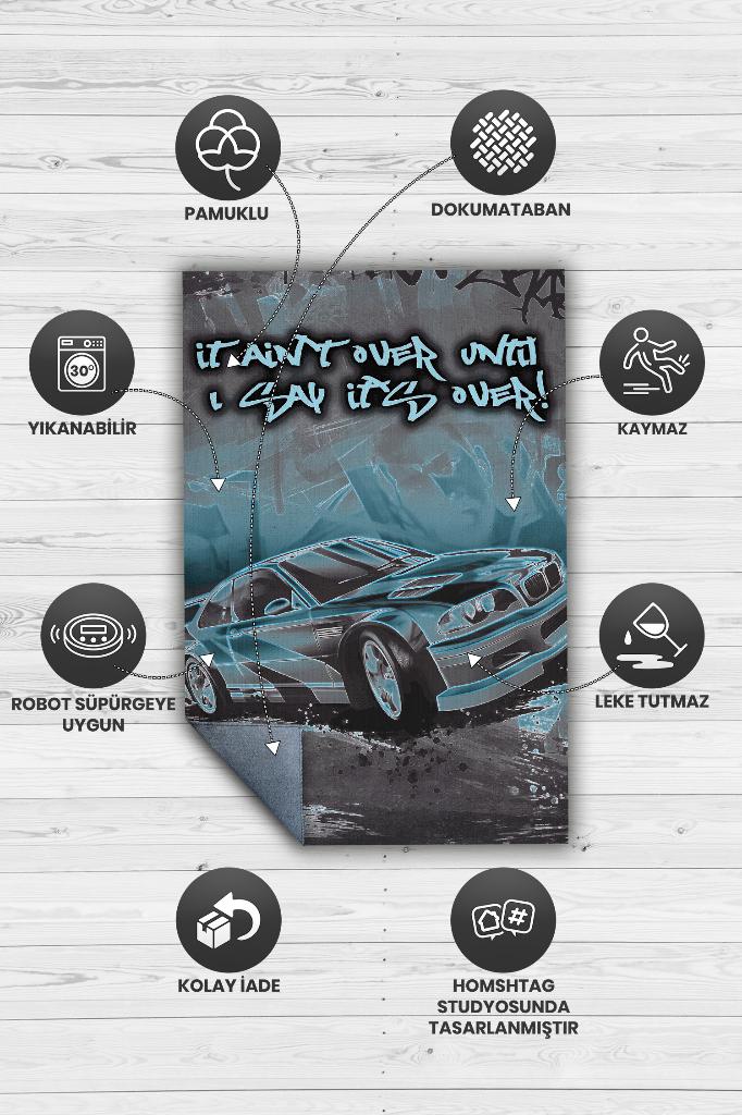 Ben Bitti Demeden Bitmez Renkli Oyuncu Halısı Gri Renk Gamer Temalı Nfs Most Wanted Halı