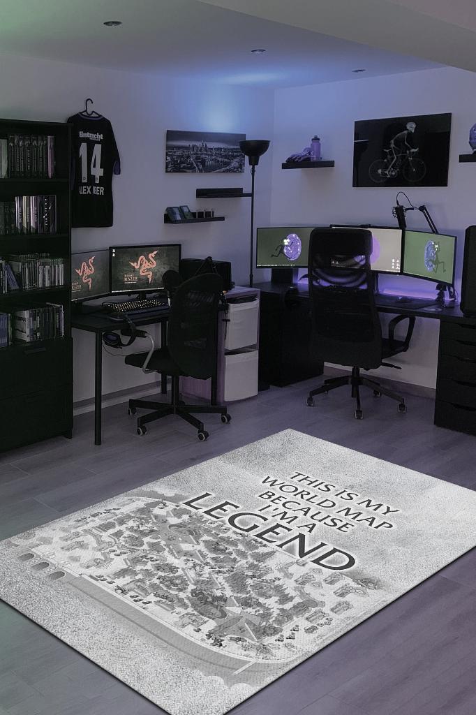 Ben Efsaneyim Gri Renk Oyuncu Halısı Gamer Temalı Halı League Of Legends Sever Hediye Halı