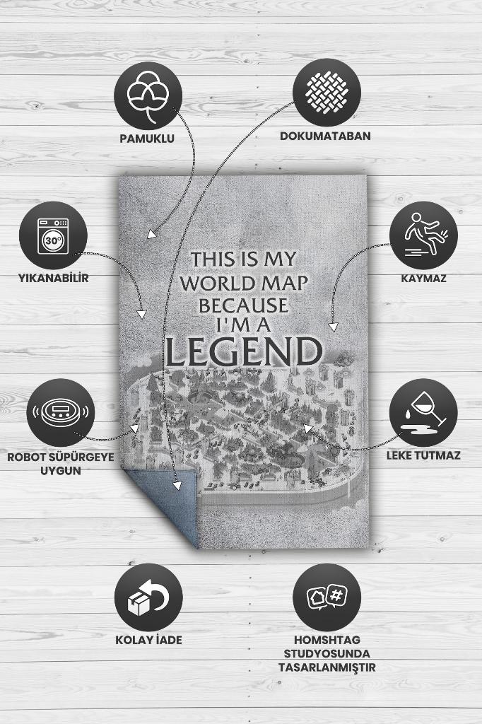 Ben Efsaneyim Gri Renk Oyuncu Halısı Gamer Temalı Halı League Of Legends Sever Hediye Halı