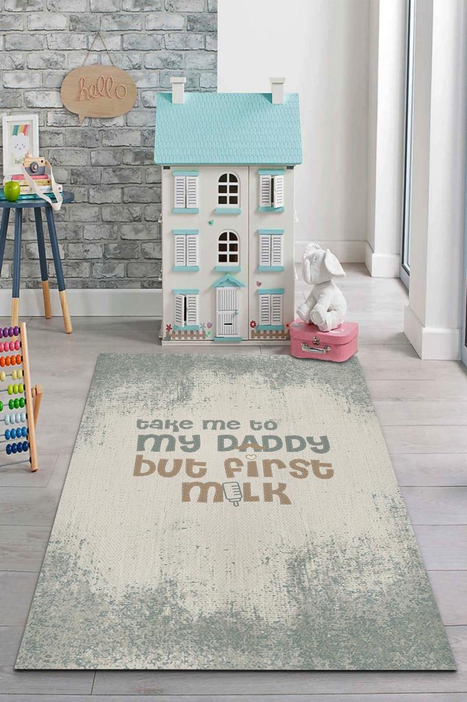 Beni Babama Ver Bej Renkli Çocuk Odası Halısı Minimal Çocuk Halıs Bebek Temalı Halı